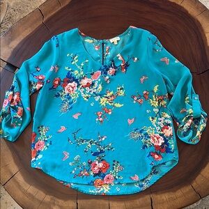 LILY WHITE TURQUOISE FLORAL BLOUSE